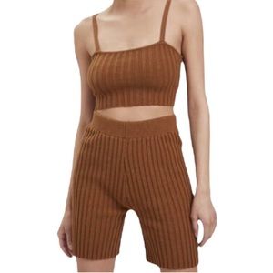 Forever 21 ribbed knit brown Bermuda shorts and crop tank set
